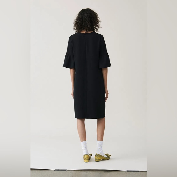 NWT Ganni Clark Black Dress Bell Sleeves Sz EU 36 US Small - Picture 3 of 13